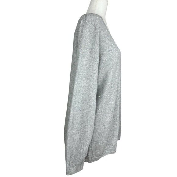 Tommy Hilfiger Women’s Gray V-Neck Y2K Designer Beaded Tunic Knit Sweater XL/C44 - Picture 2 of 11